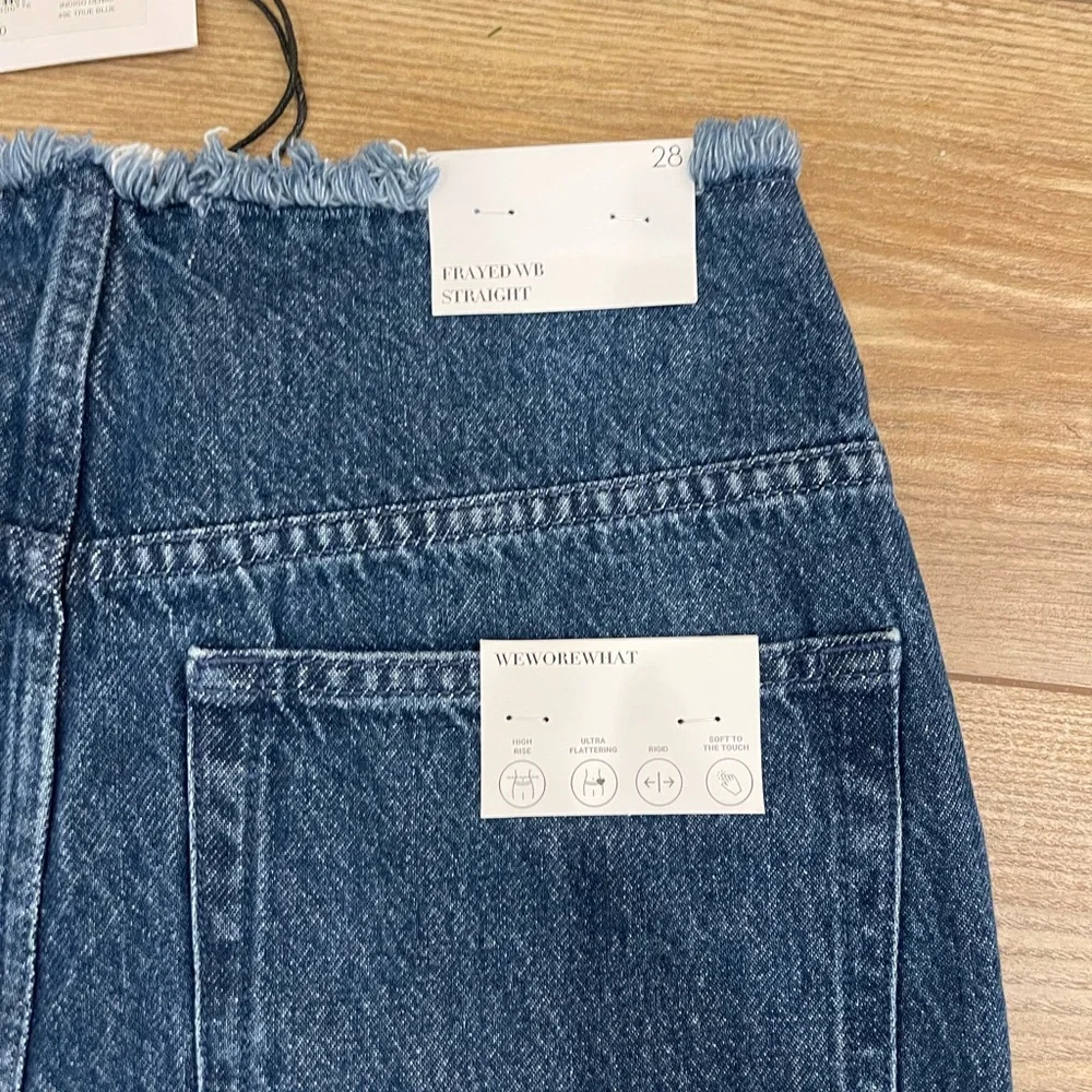 WeWoreWhat Indigo High-Rise Straight Leg Jeans with Raw Hem